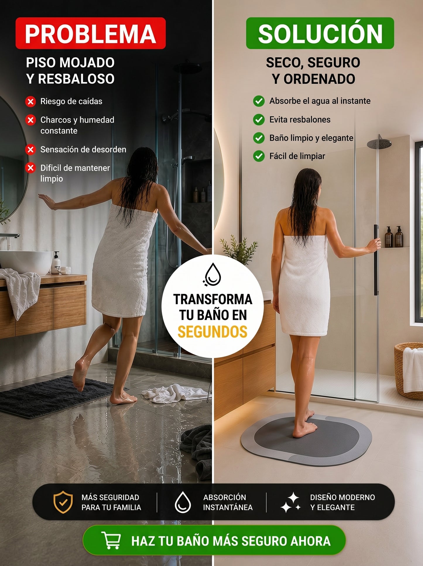 💧 Tapete de Baño Antideslizante – Secado Rápido y Máxima Seguridad